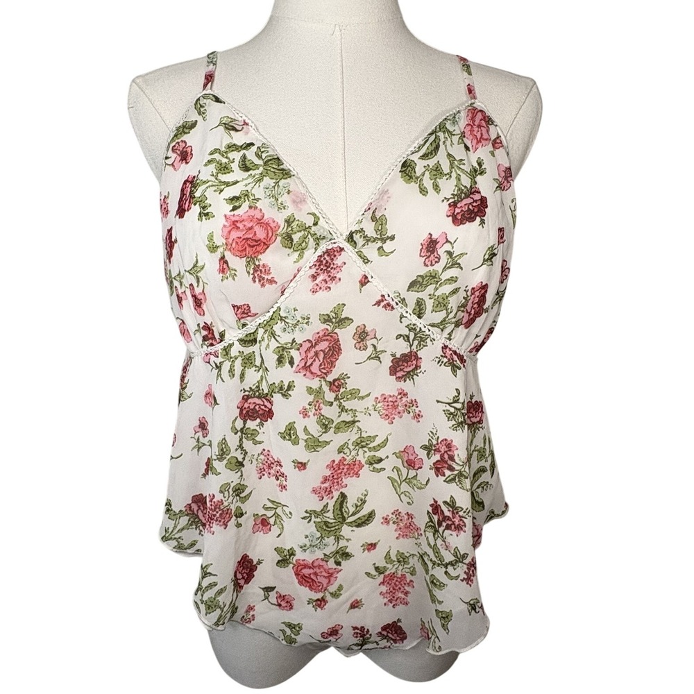 Japna Womens Lace V Neck Spaghetti Tank Cami Floral Large Boho Fairy Y2K 90s